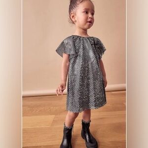 NEXT Charcoal Bow Sequin Party Angel Sleeve Dress Size 2/3 Years